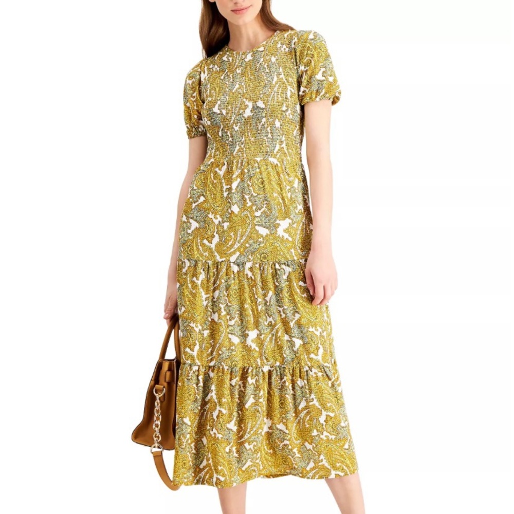 Michael Kors Smocked Paisley Midi Dress